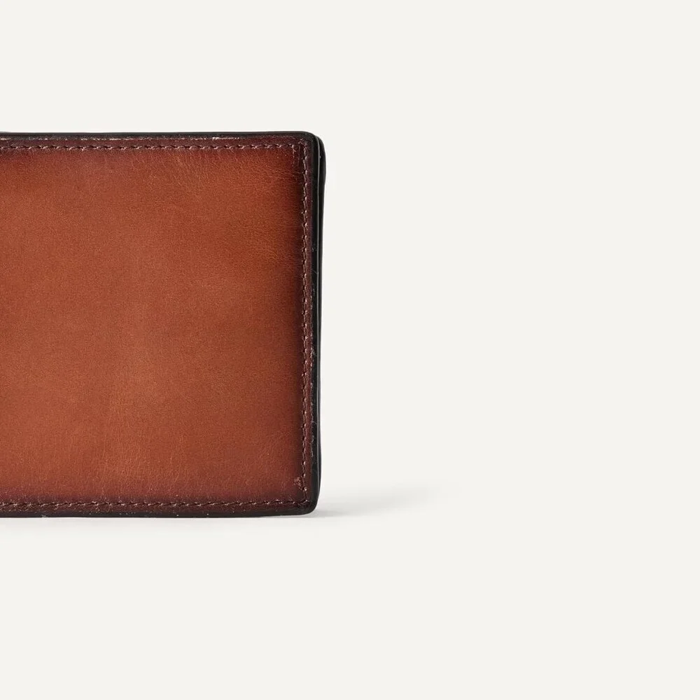 Men's Dark Tan Classic Leather Bifold Stylish WWallet Card Slip Pocket Designed